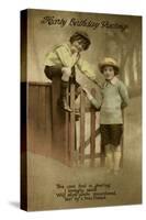 Two Boys at a Garden Gate on a Birthday Postcard-null-Stretched Canvas