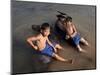 Two Boys Bathe with Their Water Buffalo in the Mekong River, Eastern Cambodia, Indochina-Andrew Mcconnell-Mounted Photographic Print