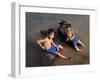 Two Boys Bathe with Their Water Buffalo in the Mekong River, Eastern Cambodia, Indochina-Andrew Mcconnell-Framed Photographic Print