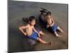 Two Boys Bathe with Their Water Buffalo in the Mekong River, Eastern Cambodia, Indochina-Andrew Mcconnell-Mounted Photographic Print