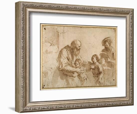 Two Boys Comforted by a Bearded Elder, While Another Bearded, Middle-Aged Man Reads a Book-Guercino (Giovanni Francesco Barbieri)-Framed Giclee Print