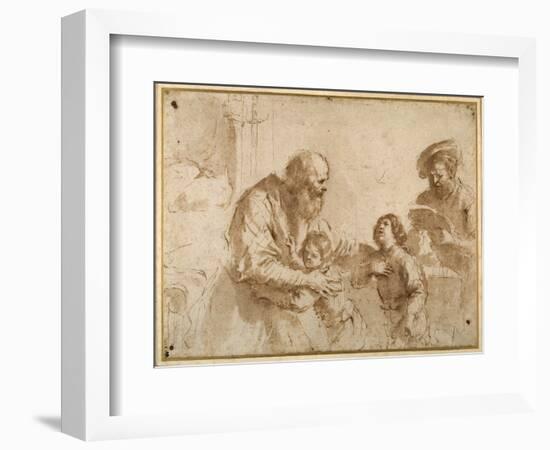 Two Boys Comforted by a Bearded Elder, While Another Bearded, Middle-Aged Man Reads a Book-Guercino (Giovanni Francesco Barbieri)-Framed Giclee Print