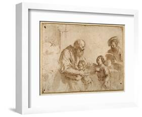 Two Boys Comforted by a Bearded Elder, While Another Bearded, Middle-Aged Man Reads a Book-Guercino (Giovanni Francesco Barbieri)-Framed Giclee Print