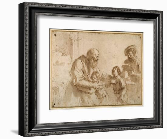 Two Boys Comforted by a Bearded Elder, While Another Bearded, Middle-Aged Man Reads a Book-Guercino (Giovanni Francesco Barbieri)-Framed Giclee Print