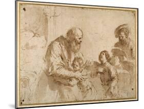 Two Boys Comforted by a Bearded Elder, While Another Bearded, Middle-Aged Man Reads a Book-Guercino (Giovanni Francesco Barbieri)-Mounted Giclee Print