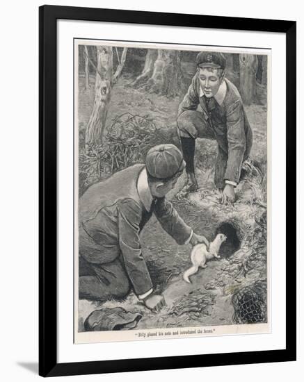 Two Boys in Caps Set a Ferret Down a Rabbit Hole-null-Framed Art Print