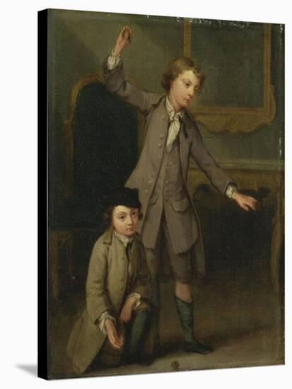 Two Boys of the Nollekens Family, Probably Joseph and John Joseph, Playing at Tops, 1745-Joseph Francis Nollekens-Stretched Canvas