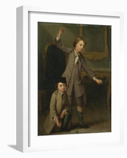 Two Boys of the Nollekens Family, Probably Joseph and John Joseph, Playing at Tops, 1745-Joseph Francis Nollekens-Framed Giclee Print