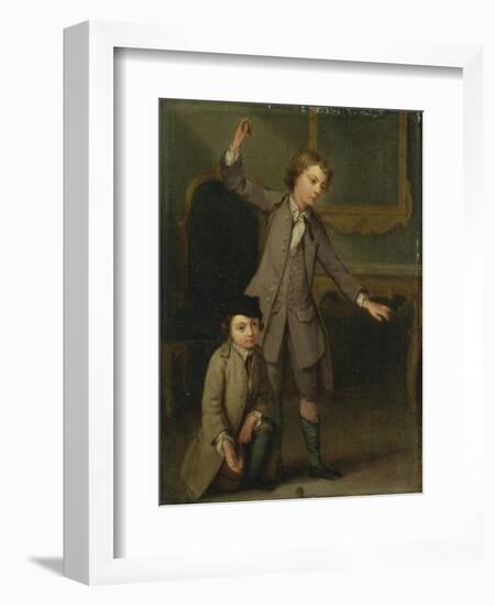 Two Boys of the Nollekens Family, Probably Joseph and John Joseph, Playing at Tops, 1745-Joseph Francis Nollekens-Framed Giclee Print