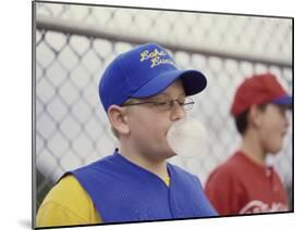 Two Boys on a Baseball Team Blowing Bubble Gum-null-Mounted Photographic Print