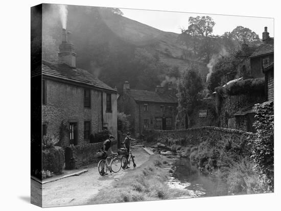 Two boys out on their bicycles near a stream in the Peak District-Staff-Stretched Canvas