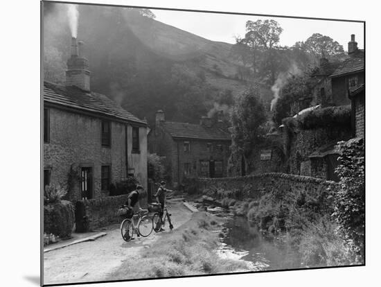 Two boys out on their bicycles near a stream in the Peak District-Staff-Mounted Photographic Print