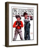 "Two Boys Playing Baseball," Country Gentleman Cover, May 24, 1924-George Brehm-Framed Giclee Print