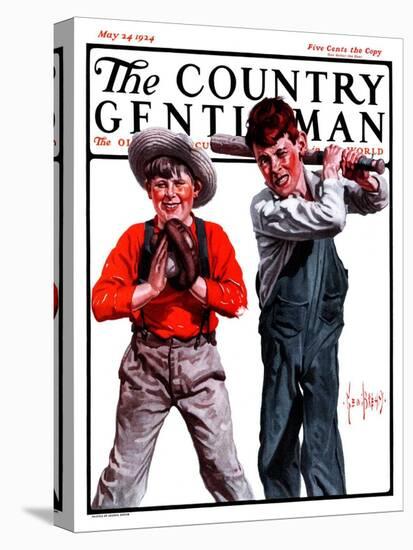 "Two Boys Playing Baseball," Country Gentleman Cover, May 24, 1924-George Brehm-Stretched Canvas