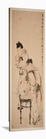 Two Boys Playing with Goldfish, 1879 (Hanging Scroll, Ink and Colour on Paper)-Ren Yi-Stretched Canvas