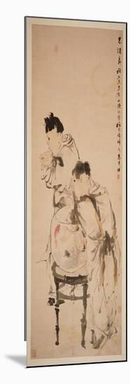 Two Boys Playing with Goldfish, 1879 (Hanging Scroll, Ink and Colour on Paper)-Ren Yi-Mounted Giclee Print