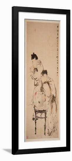 Two Boys Playing with Goldfish, 1879 (Hanging Scroll, Ink and Colour on Paper)-Ren Yi-Framed Giclee Print