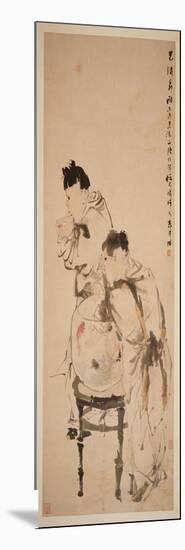Two Boys Playing with Goldfish, 1879 (Hanging Scroll, Ink and Colour on Paper)-Ren Yi-Mounted Giclee Print