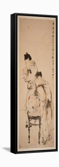 Two Boys Playing with Goldfish, 1879 (Hanging Scroll, Ink and Colour on Paper)-Ren Yi-Framed Stretched Canvas