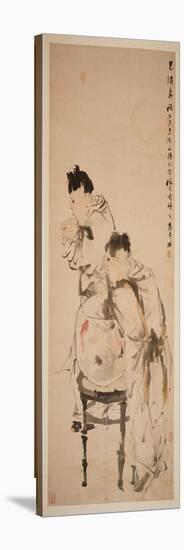 Two Boys Playing with Goldfish, 1879 (Hanging Scroll, Ink and Colour on Paper)-Ren Yi-Stretched Canvas