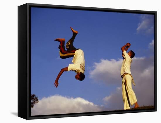 Two Boys Practice Capoeira, the Brazilian Martial Art-Camilla Watson-Framed Stretched Canvas