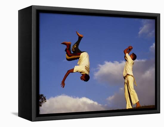 Two Boys Practice Capoeira, the Brazilian Martial Art-Camilla Watson-Framed Stretched Canvas