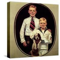 Two Boys with Dog-Norman Rockwell-Stretched Canvas