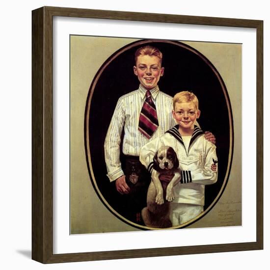 Two Boys with Dog-Norman Rockwell-Framed Giclee Print