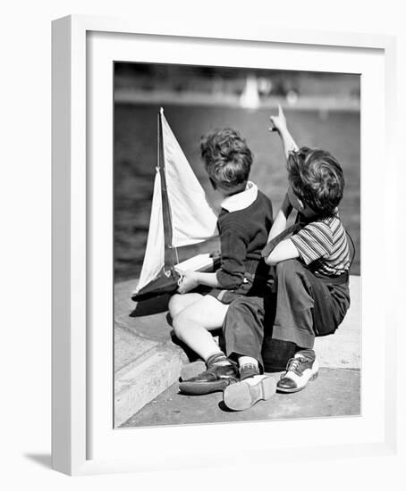 Two Boys with Sail Boat-null-Framed Giclee Print