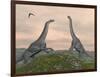 Two Brachiosaurus Dinosaurs Fighting-null-Framed Art Print