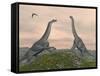 Two Brachiosaurus Dinosaurs Fighting-null-Framed Stretched Canvas