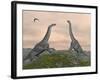 Two Brachiosaurus Dinosaurs Fighting-null-Framed Art Print