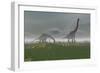 Two Brachiosaurus Dinosaurs Grazing in the Mist-null-Framed Premium Giclee Print