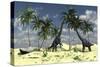 Two Brachiosaurus Dinosaurs Grazing on Trees-null-Stretched Canvas