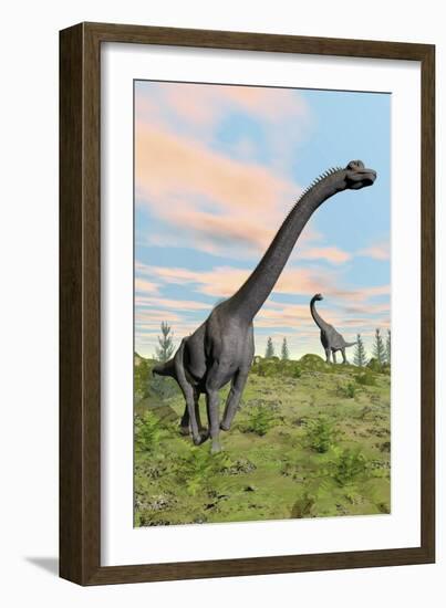 Two Brachiosaurus Dinosaurs in a Prehistoric Environment-null-Framed Art Print