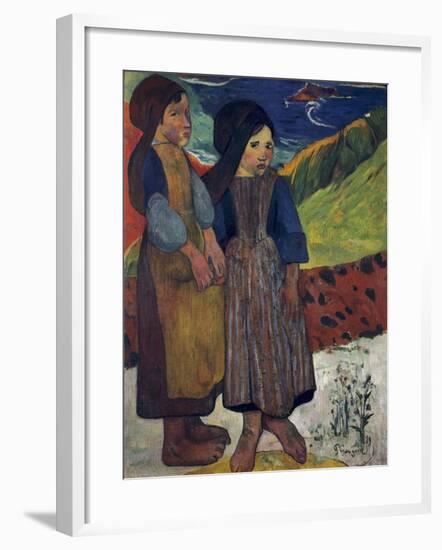 Two Breton Girls by the Sea by Paul Gauguin-null-Framed Giclee Print