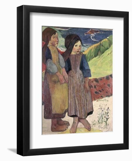 Two Breton Girls by the Sea-Paul Gauguin-Framed Giclee Print