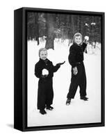 Two Brothers Play in the Snow, Ca. 1950-null-Framed Stretched Canvas