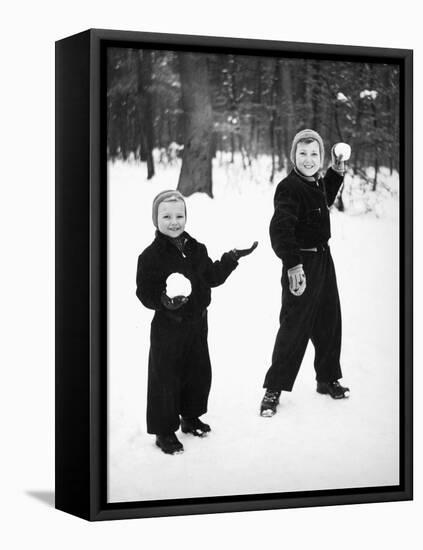 Two Brothers Play in the Snow, Ca. 1950-null-Framed Stretched Canvas