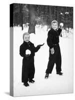 Two Brothers Play in the Snow, Ca. 1950-null-Stretched Canvas
