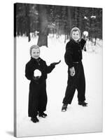 Two Brothers Play in the Snow, Ca. 1950-null-Stretched Canvas