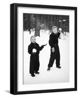 Two Brothers Play in the Snow, Ca. 1950-null-Framed Photographic Print