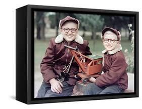 Two Brothers Play with a Buddy L Steam Shovel Toy in Wisconsin, Ca. 1953-null-Framed Stretched Canvas