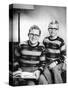 Two Brothers Pose with a Book on their Living Room Couch, Ca. 1953-null-Stretched Canvas