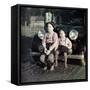 Two Brothers Sit on the Bumper of the Family Mercedes Benz in Germany, Ca. 1949-null-Framed Stretched Canvas