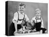 Two Brothers Sit with Easter Decorations, Ca. 1948-null-Stretched Canvas