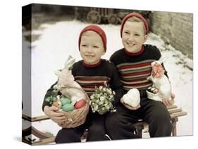 Two Brothers Sit with Easter Decorations Outside in Germany, Ca. 1948-null-Stretched Canvas