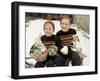 Two Brothers Sit with Easter Decorations Outside in Germany, Ca. 1948-null-Framed Photographic Print