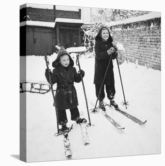 Two Brothers Stand on their Skis in the Snow, Ca. 1950-null-Stretched Canvas