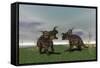 Two Brown Einiosaurus Dinosaurs Confront Each Other in an Open Field-null-Framed Stretched Canvas